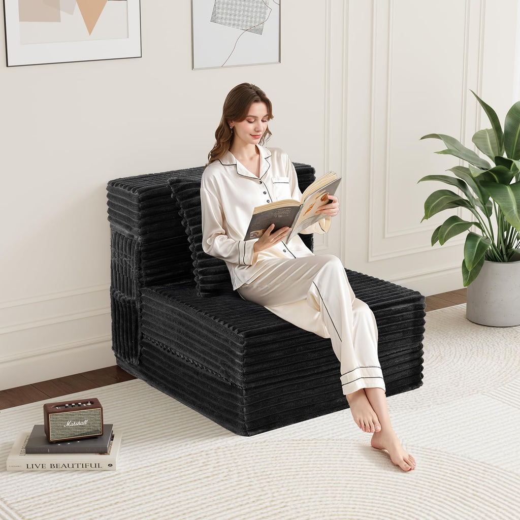 Folding Sofa Bed Twin - 4 in 1 Convertible Foldable Sleeper Chair with Pillow, Fold Out Couch, High-Density Foam Floor Mattress, Space-Saving Futon for Living Dorm Guest Room and Office, Grey