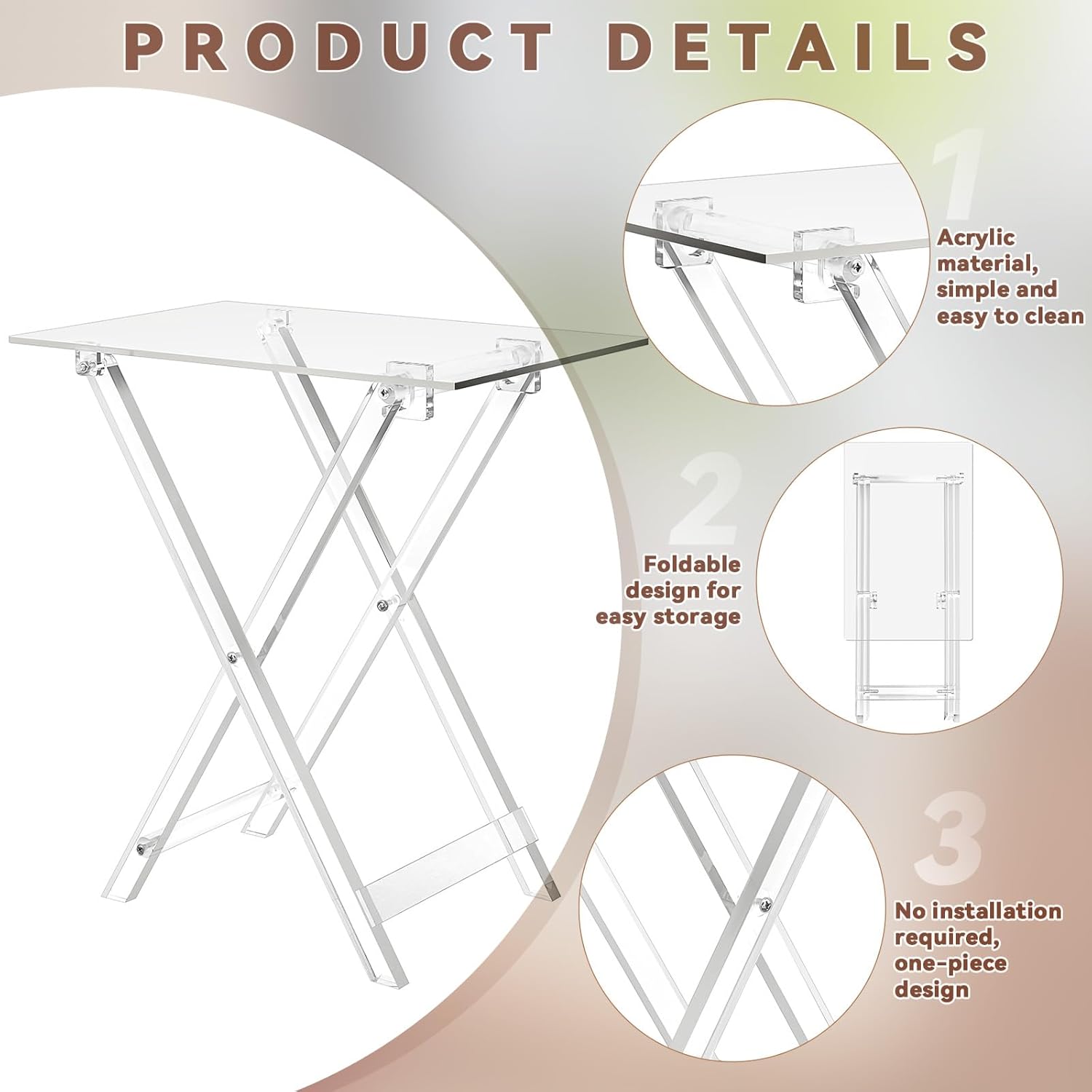 Namalu 1 Pcs Acrylic Foldable TV Dinner Table Clear Small Folding TV Tray Space Saving Acrylic Dining Table for Eating Snack Coffee Bed Desk Side Living Room Kitchen Furniture Easy Assembly