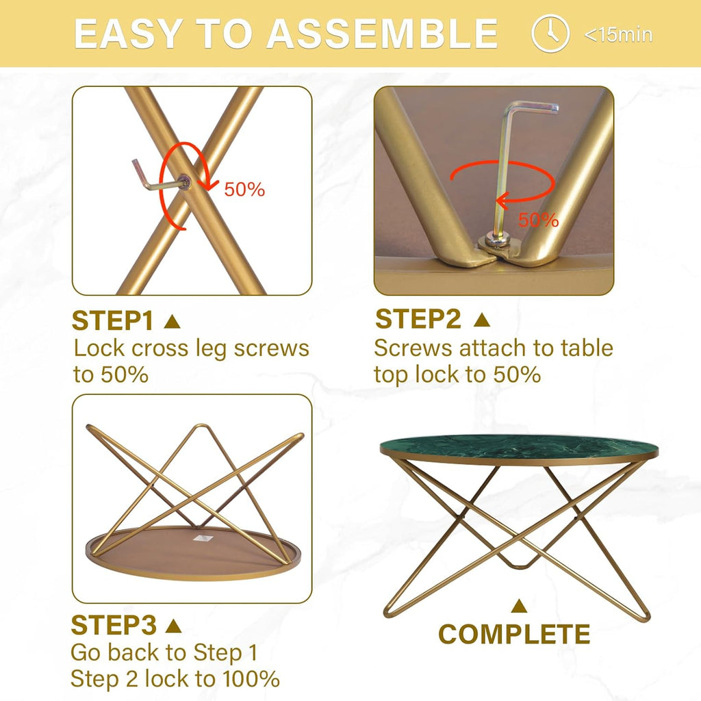 HLR Round Coffee Table with Green Faux Marble Top