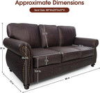 Mid-Century Vintage Sofa Couches with Rivet Design,loveseat Sofa,Removable Sofa Cover Upholstered Cushions and Solid Wood Frame (Brown, 3-Seater)