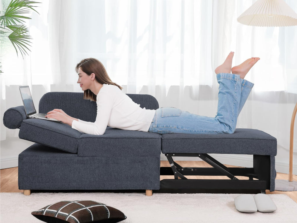 Sleeper Sofa Bed 4-in-1 Convertible Couch, Linen Fabric Love seat Couch with 2 Throw Pillow, Single Recliner for Small Space with 5 Adjustable Angles Backrest