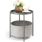 danpinera Round Side Table with Fabric Storage Basket, Metal Side Small Bedside Table Nightstand with Removable Tray Top for Living Room, Bedroom, Nursery, Laundry, Gold