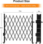 Single Foldable Security Gate 50" H x 75" W Aluminum Expandable Fence Portable Safety Barrier with Casters Retractable Driveway Gates 360°Rolling Barricade Gate Mobile Barricade Safety Barrier