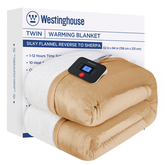 Westinghouse Heated Throw Blanket, Electric Blanket Throw with 6 Heating Levels and 2-10 Hours Time Settings, Flannel to Sherpa Super Cozy Heated Blanket Machine Washable, 50x60 inch, Charcoal