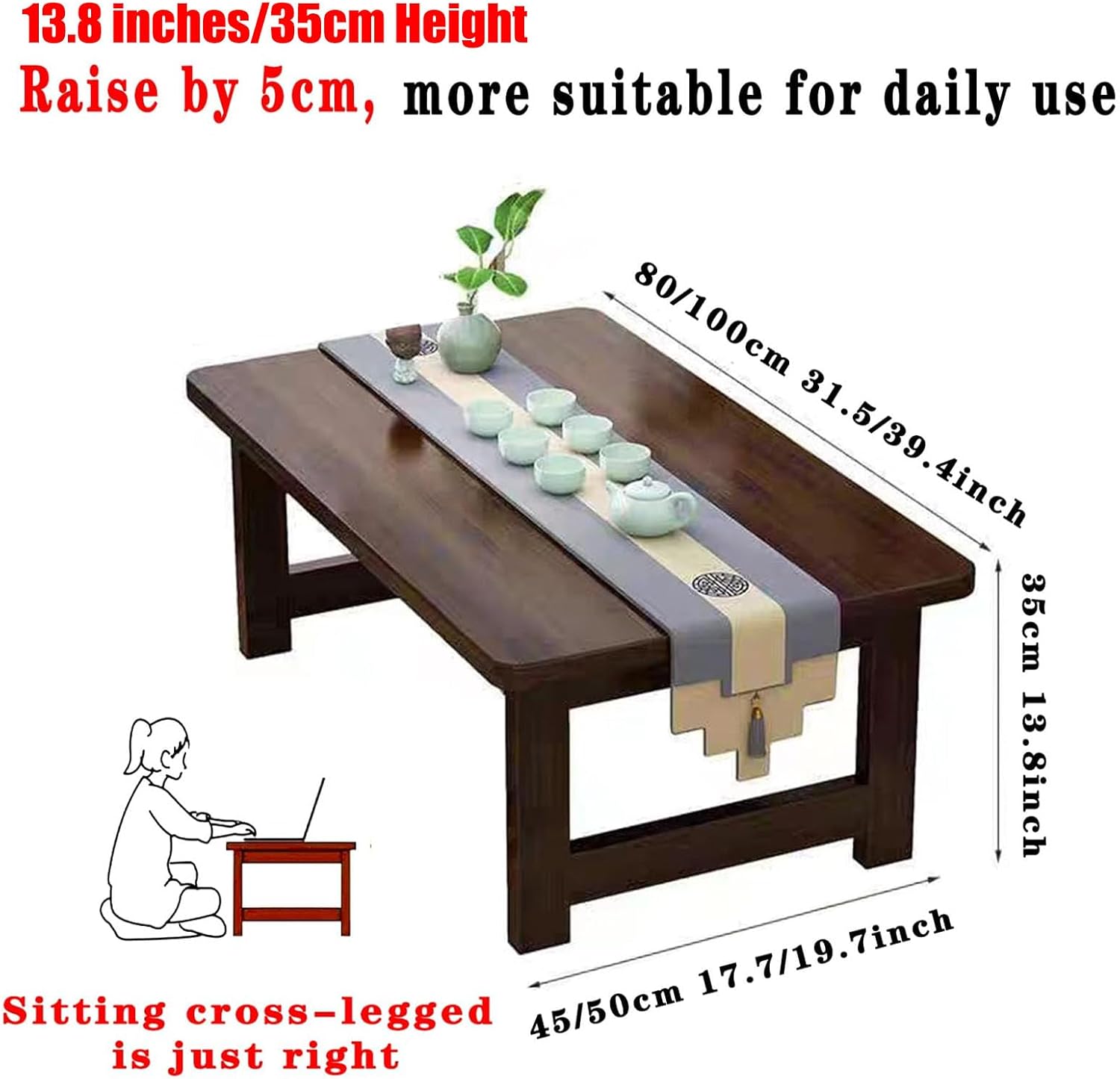 Japanese Floor Table Bamboo Japanese Folding Table Portable Solid Wood Japanese Coffee Table, No Assembly Folding Coffee Table for Sitting on The Floor, Easy Storage (31.5 * 17.7 * 13.8)