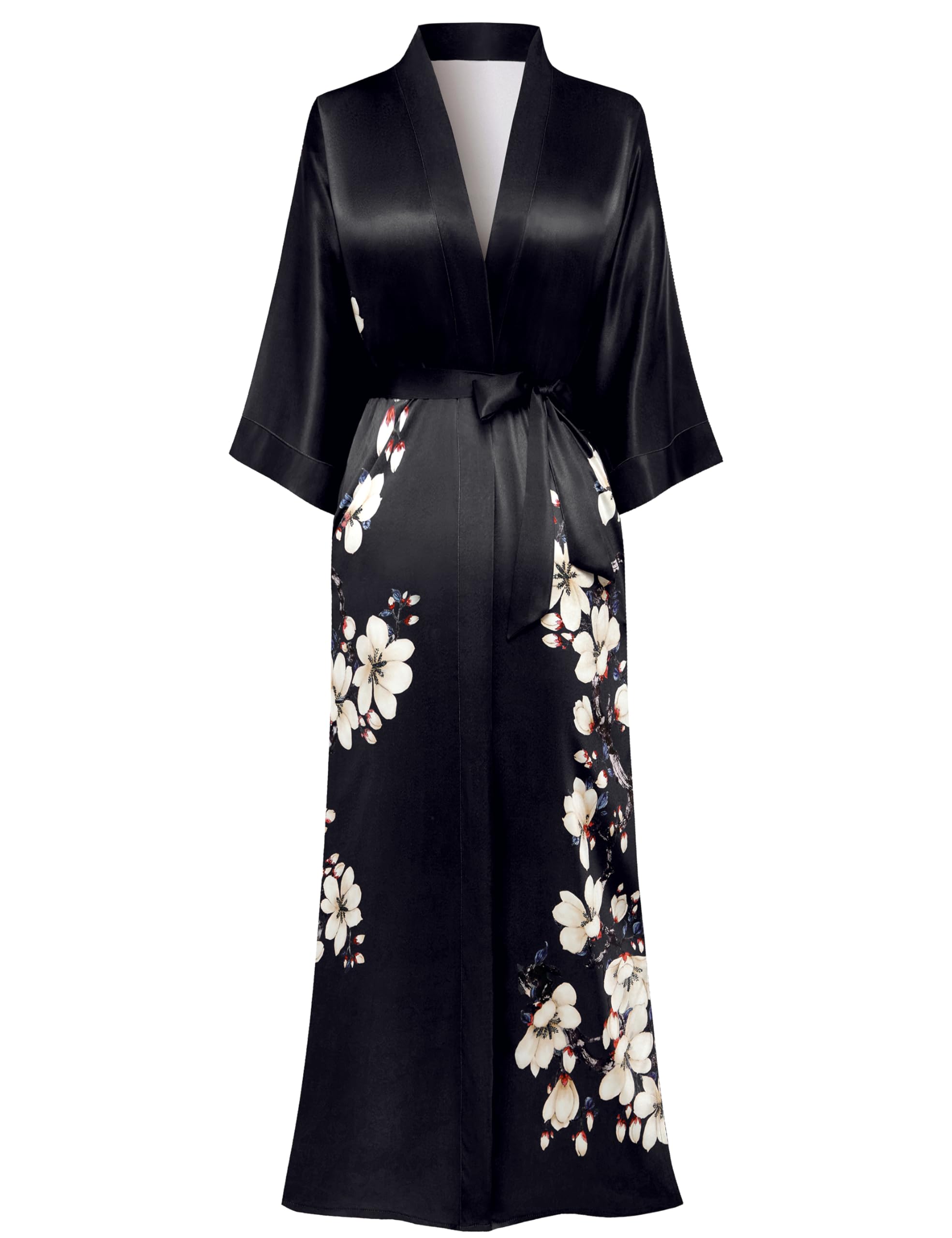 PRODESIGN Kimono Robe for Women - Long Satin Sleepwear Silky Kimono Cover-Up Nightgown Japanese Bathrobe Loungewear Blouse