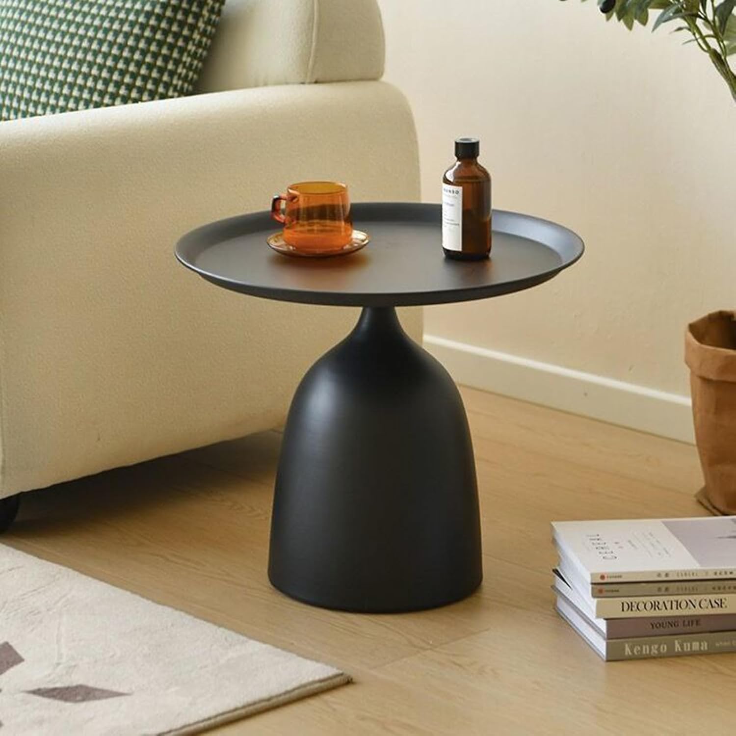 Side Coffee Table Set, Living Room Small Round End Table, Metal Nesting Tables Pedestal Tables Sofa Side and Bedside Console Table, Matt Black (Black)