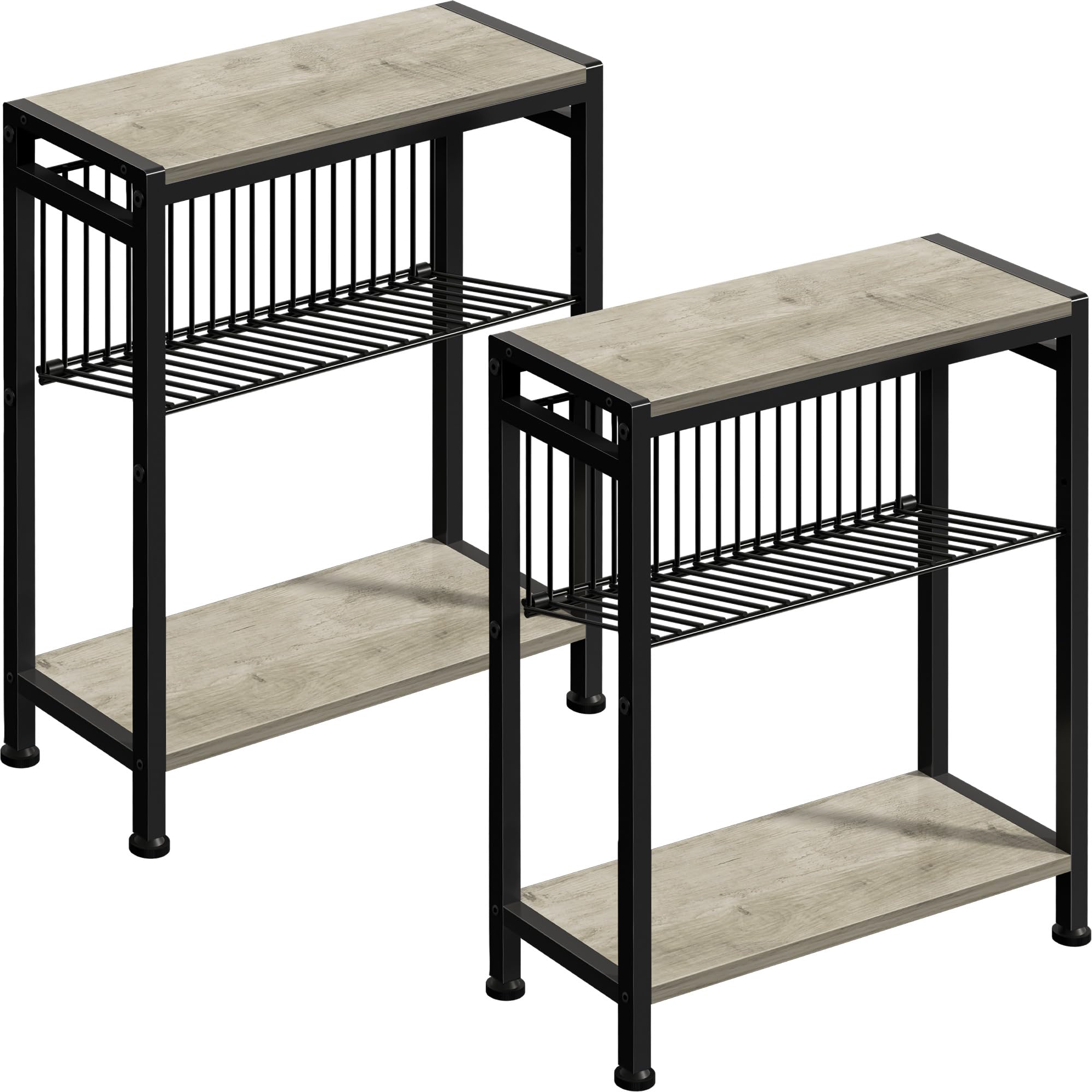 Small Side Table for Small Space, 3-Tier Narrow End Table with Magazine Holder,Slim Nightstand, Skinny Snack Couch Table in Living Room, Bedroom Study and Balcony (Rustic Brown &Black)