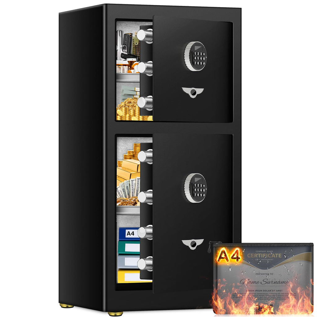 [DOUBLE DOOR SAFE] 8.1 Cub Extra Large Home Safe with Fireproof Waterproof Document Bag, Heavy Duty Digital Security Safe with [HIDDEN LOCK BOX], Fireproof Safe for Home Business Office USE - Grand Goldman