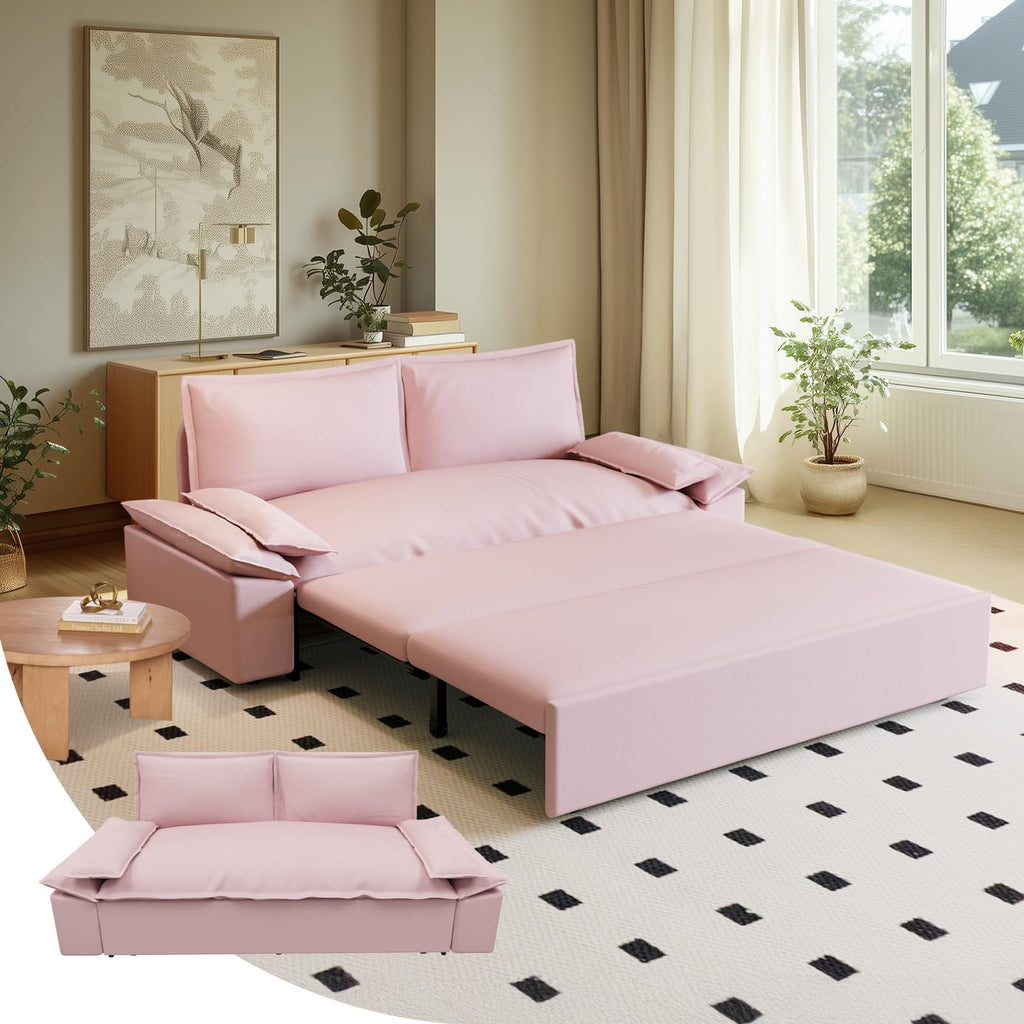 74.8" Queen Pull Out Sofa Bed, Luxury Velvet Convertible Sleeper Couch Futon, Comfy Cloud Pullout Couches,Loveseat Recliner for Living Room Office RV Small Places (Grey, 74.8'')