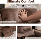 Reclining Loveseat Sofa, RV Loveseat Recliner with Console, Manual Home Theater Seating Loveseat with Cup Holders/Pockets, RV recliners for Living Room (Brown)