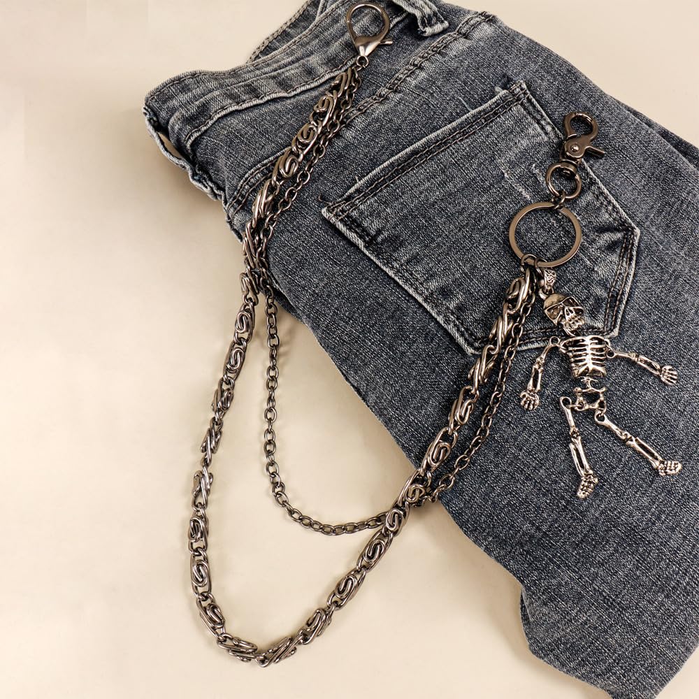 PINKPIN Skelett Geldbörsenkette Biker Jeans Taschenkette Unisex Hosenkette Totenkopf Kette für Männer Frauen