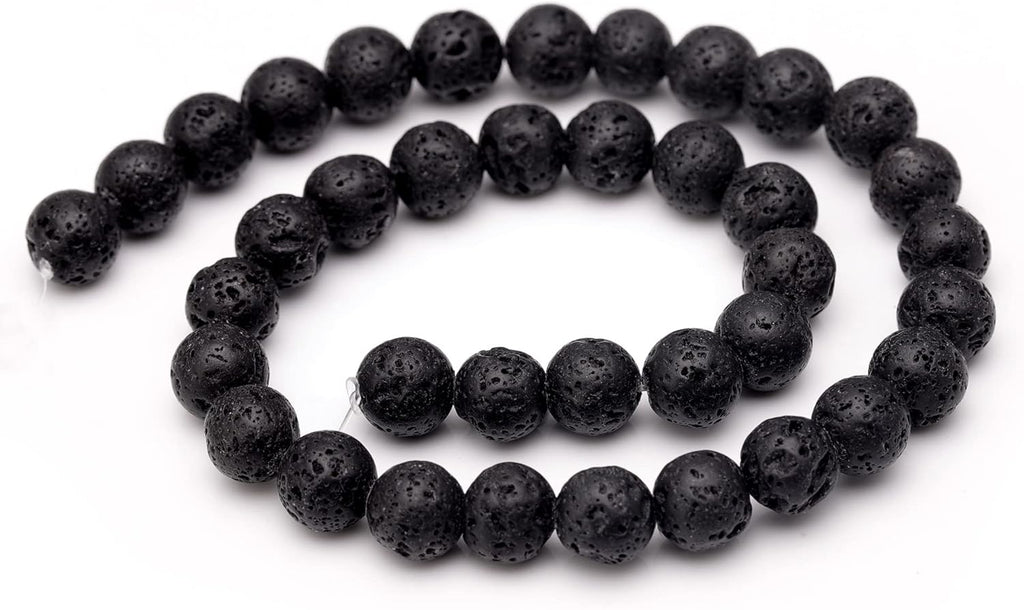 Youngbling Natural Gemstone Beads for Jewelry Making,8mm Black Lava Polished Round Smooth Stone Beads,Genuine Real Stone Beads for Bracelet Necklace 15 Inch(Black Lava,8mm)