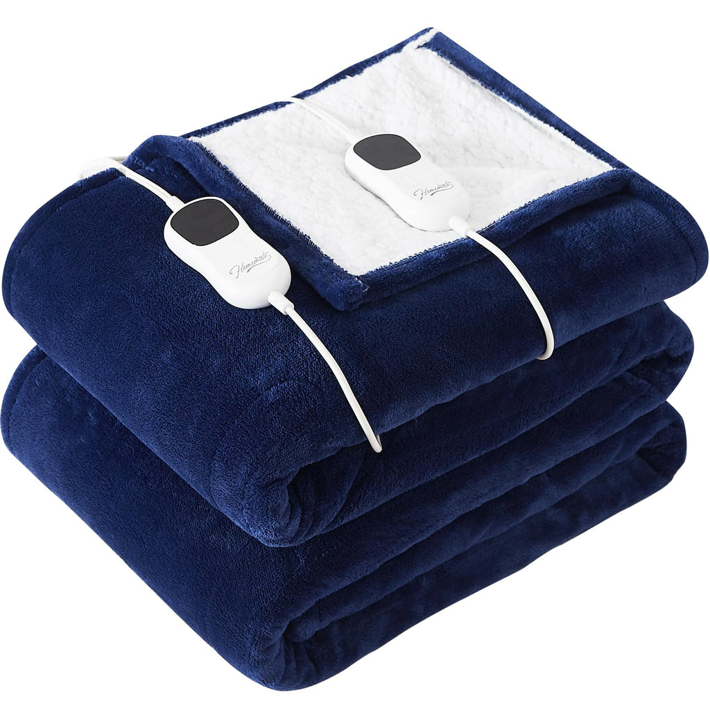 Homemate Electric Heated Blanket Queen - 84"x90" Heating Blanket Queen Size Dual Control 1/2/4/6/8 Hours Auto-Off 10 Heat Level Heat Blanket Over-Heat Protection Flannel Sherpa ETL Certification