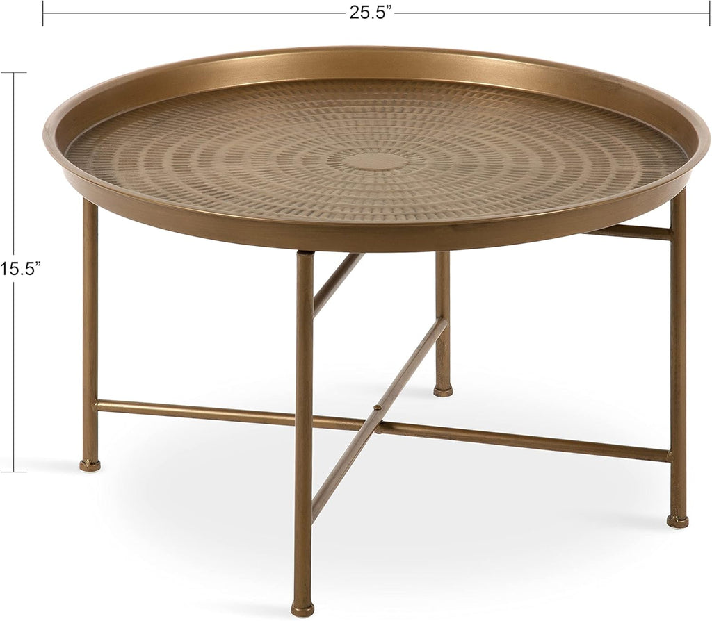 Kate and Laurel Mahdavi Boho-Chic Hammered Metal Tray Coffee Table, Dark Gold