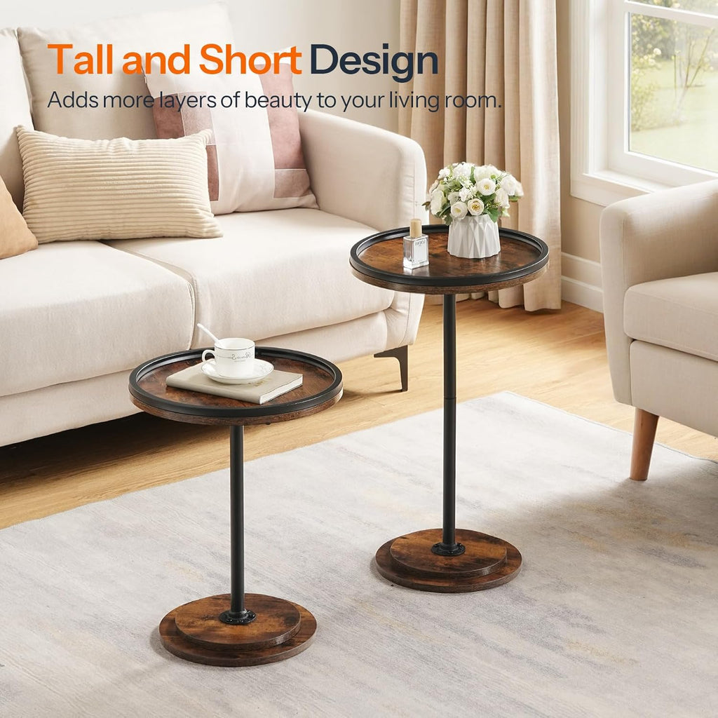 HOOBRO Small Coffee Table Set of 2, Round Coffee Side Table with Wooden Pedestal, Modern Accent End Tables for Living Room, Bedroom, Rustic Brown BF170BZ01