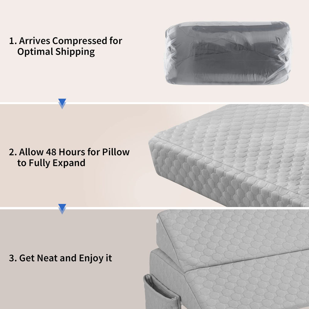 بالش گوه‌ای تخت سایز کوئین EUHAMS - پرکننده فاصله تخت، بالش گوه‌ای تشک، بالش تکیه‌گاه برای بستن فاصله 0-7 اینچ بین تکیه‌گاه تخت و تشک یا دیوار برای خوابیدن (60"x10"x6" خاکستری)