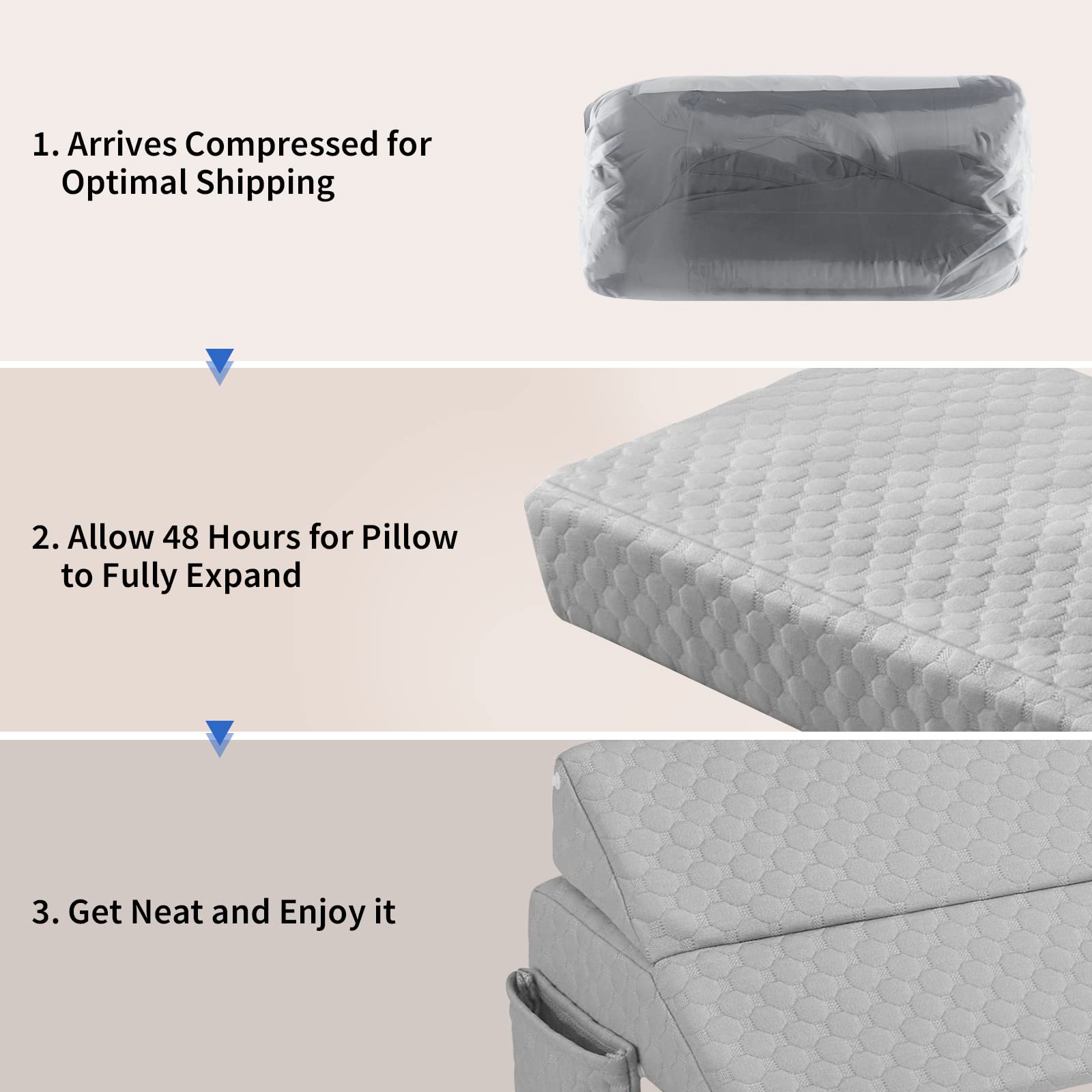 بالش گوه‌ای تخت سایز کوئین EUHAMS - پرکننده فاصله تخت، بالش گوه‌ای تشک، بالش تکیه‌گاه برای بستن فاصله 0-7 اینچ بین تکیه‌گاه تخت و تشک یا دیوار برای خوابیدن (60"x10"x6" خاکستری)