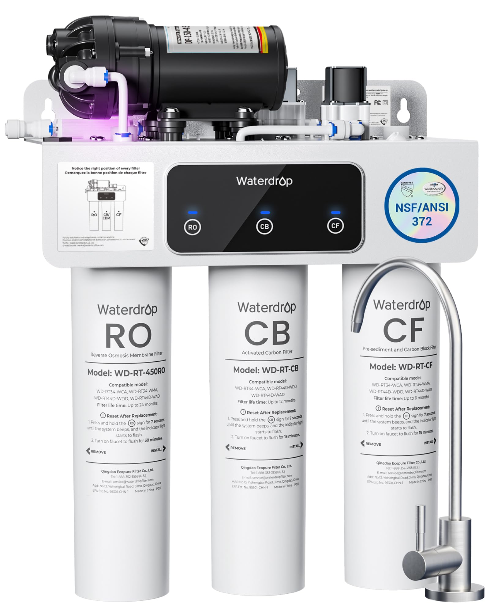 [Dual Flow] Waterdrop WD-T4-A Alkaline pH+ Reverse Osmosis Water Filter, NSF/ANSI 372 Certified, 10-Stage, 450GPD Tankless Undersink RO Filtration System, 2:1 Pure to Drain, BPA Free, Plug-in required