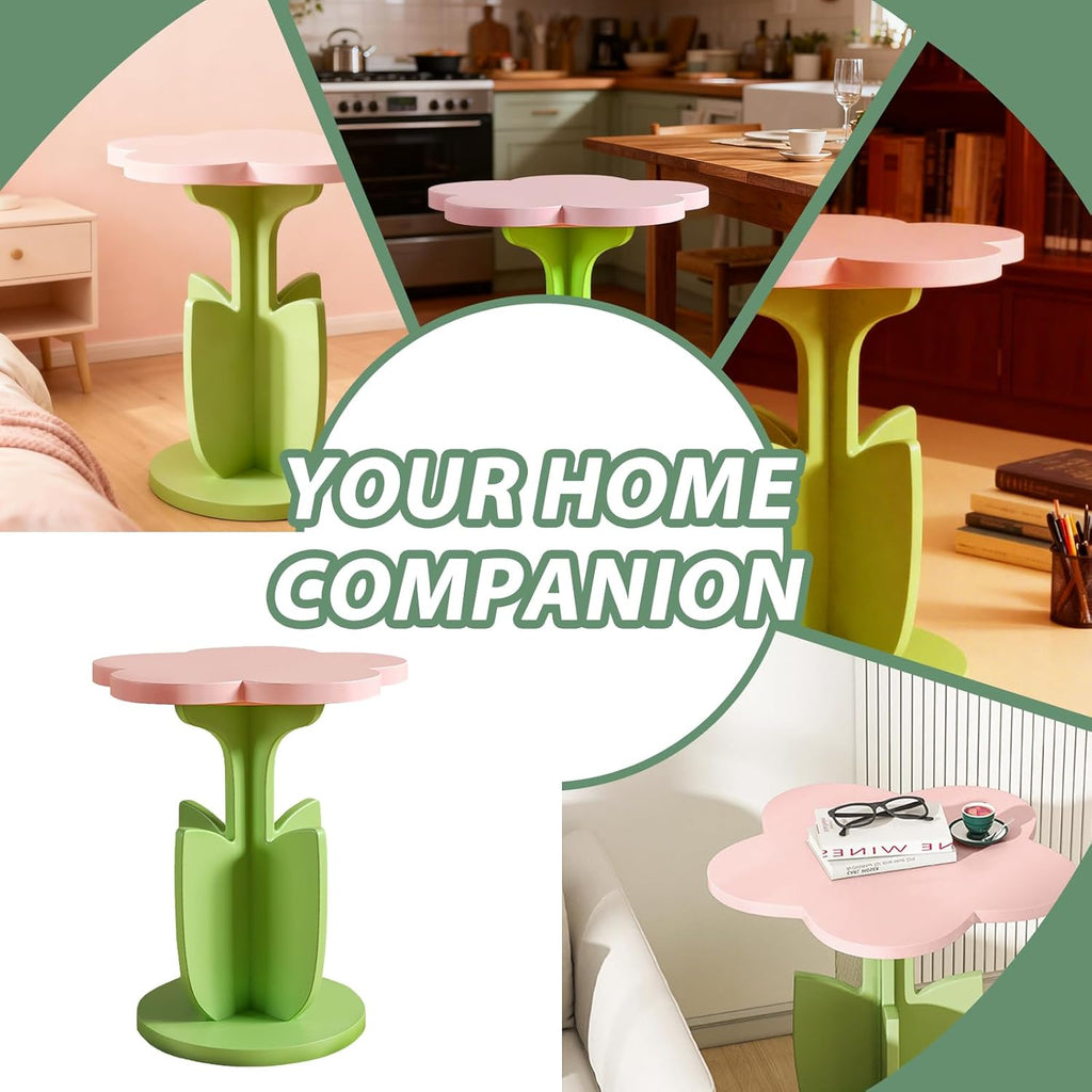 Flower Shaped Coffee Table, Floral Accent Center Table, Pink Coffee Table with Pedestal for Living Room,Bedroom, Lounge, Balcony