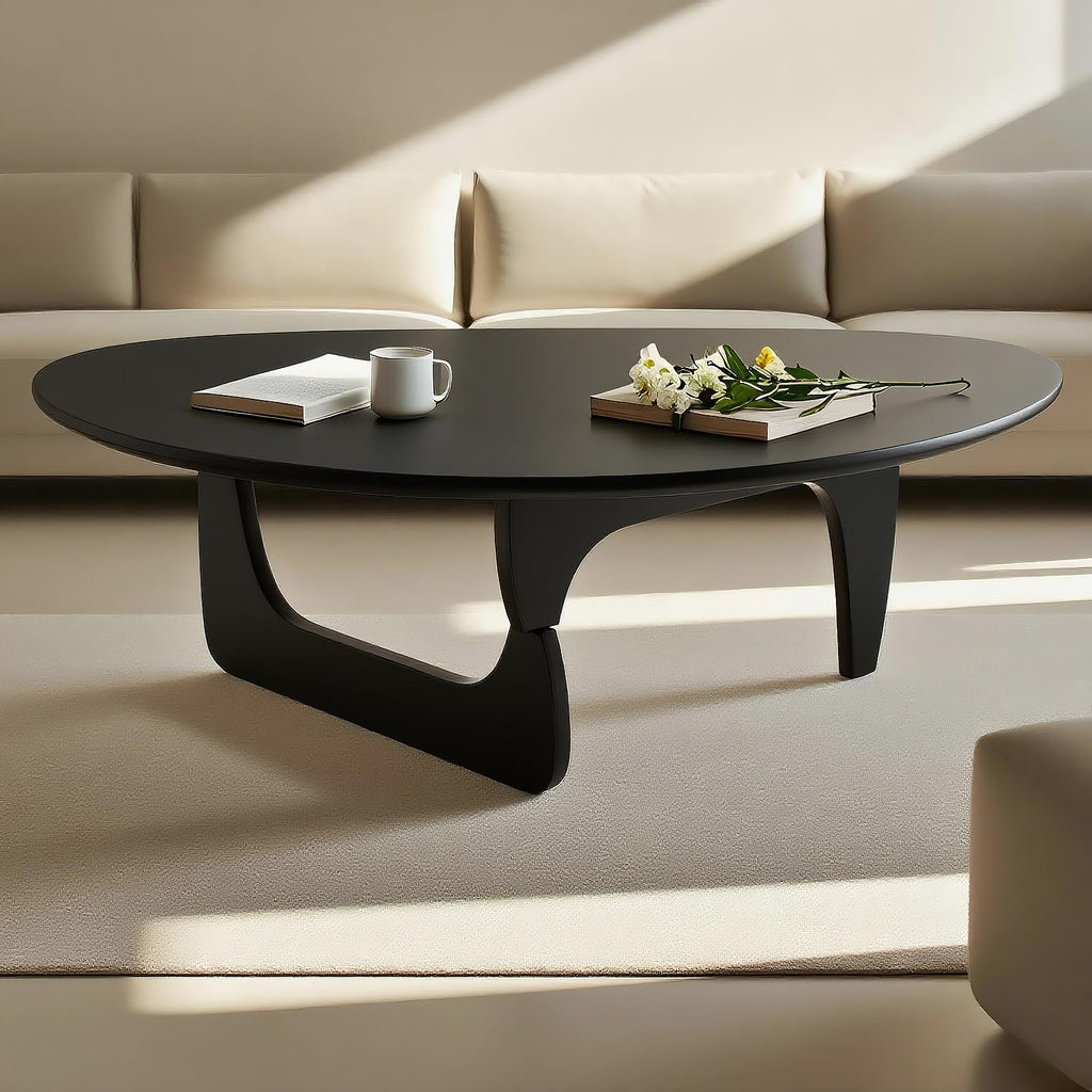 Modern Triangle Coffee Table: Unique Funky Soild Wood Coffee Tables for Living Room, Wooden Oval Mid-Century Modern Abstract Tea Tables for Patio Office Balcony Walnut 35" L x 24" W x 16" H