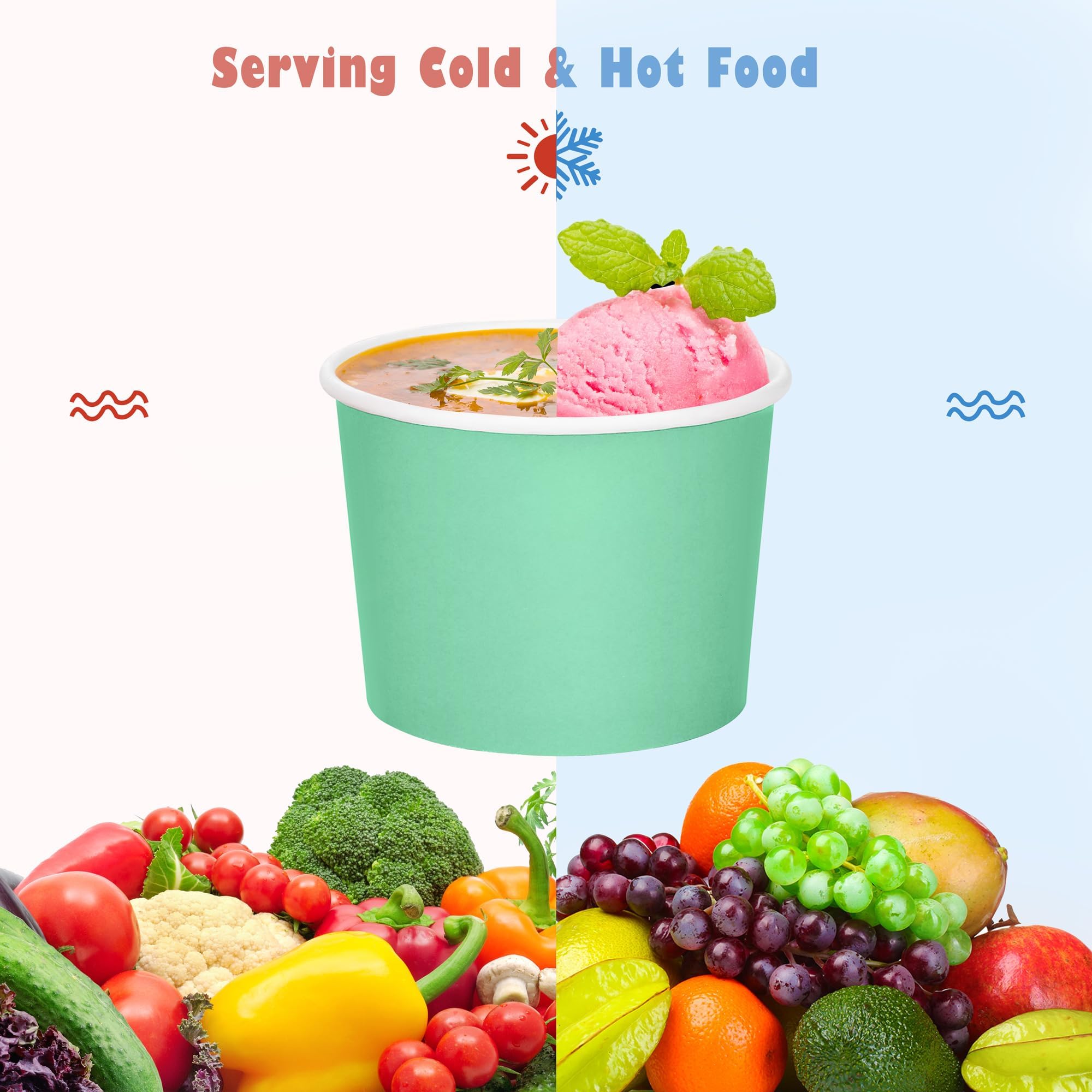 Aodaer 300 Pack Paper Ice Cream Cups 8oz Paper Snack Ice Cream Bowls Disposable Dessert Bowls for Hot or Cold Food Party Supplies Treat Cups for Sundae, Frozen Yogurt, Soup, 6 Colors