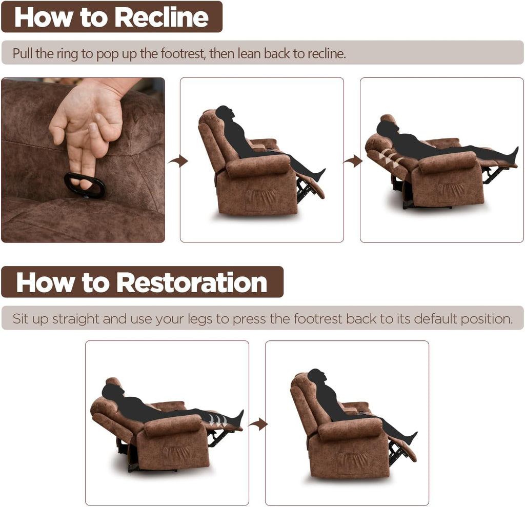 Reclining Loveseat Sofa, RV Loveseat Recliner with Console, Manual Home Theater Seating Loveseat with Cup Holders/Pockets, RV recliners for Living Room (Brown)