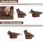 Reclining Loveseat Sofa, RV Loveseat Recliner with Console, Manual Home Theater Seating Loveseat with Cup Holders/Pockets, RV recliners for Living Room (Brown)