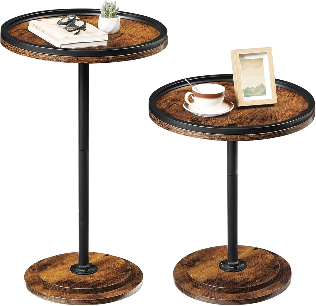 HOOBRO Small Coffee Table Set of 2, Round Coffee Side Table with Wooden Pedestal, Modern Accent End Tables for Living Room, Bedroom, Rustic Brown BF170BZ01