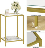 Side Tables Set of 2, End Tables with Tempered Glass, 2-Tier Nightstands with Storage Shelves, Coffee Table with Modern Style, Slim Sofa Table for Living Room, Bedroom, 11.8" D x 15" W, Golden