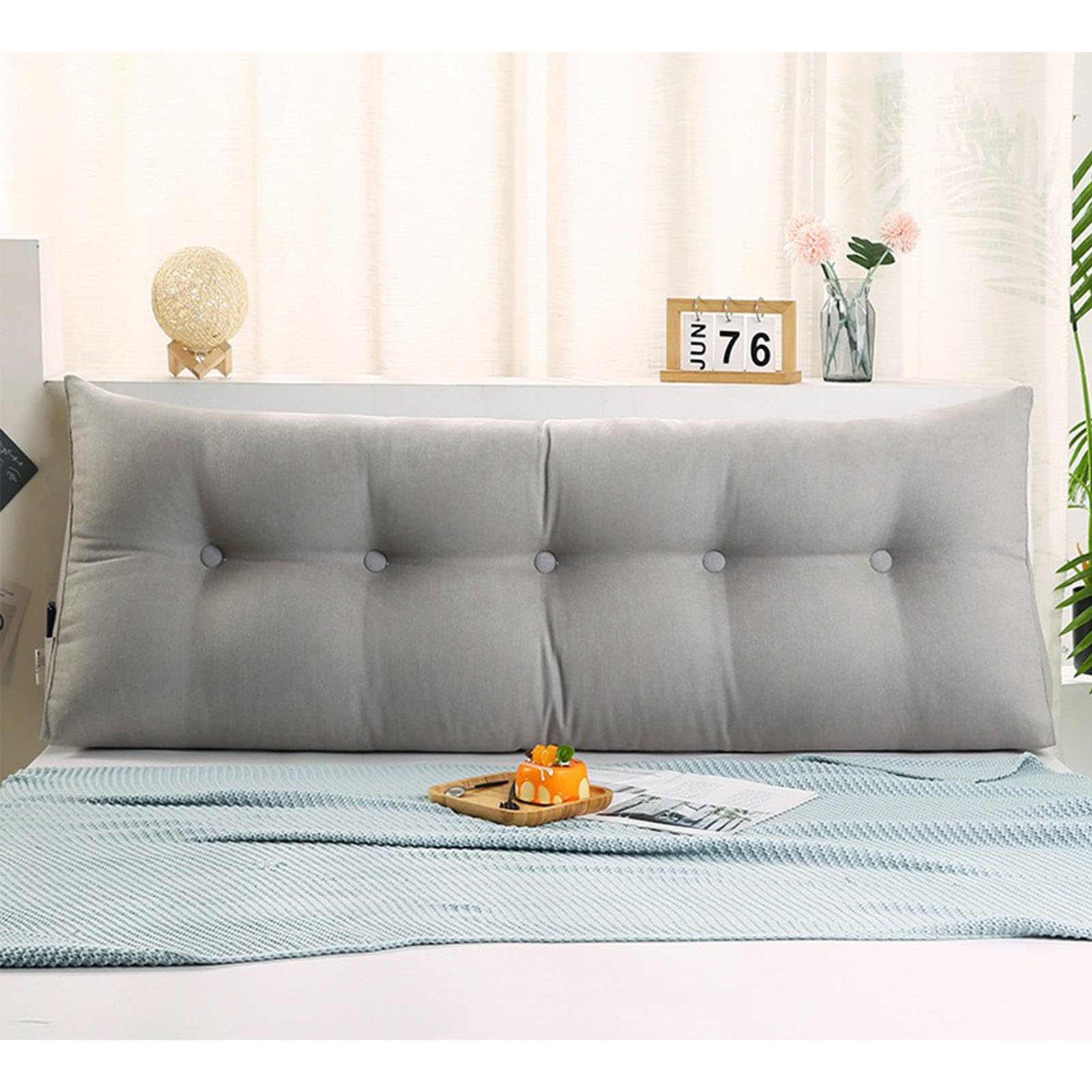 EFZ Wedge Pillow Headboard Triangular Reading Pillow for Dorm, Bed Gap Filler Backrest Pillow Daybed Cushion, Detachable & Washable Bolster Cushion (Gray,Twin: 39in)