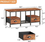 Furologee Coffee Table with 2 Fabric Drawers, 35inch Small Coffee Table for Living Room, 2-Tier Central Table with Storage Shelves for Home Office, Rustic Brown