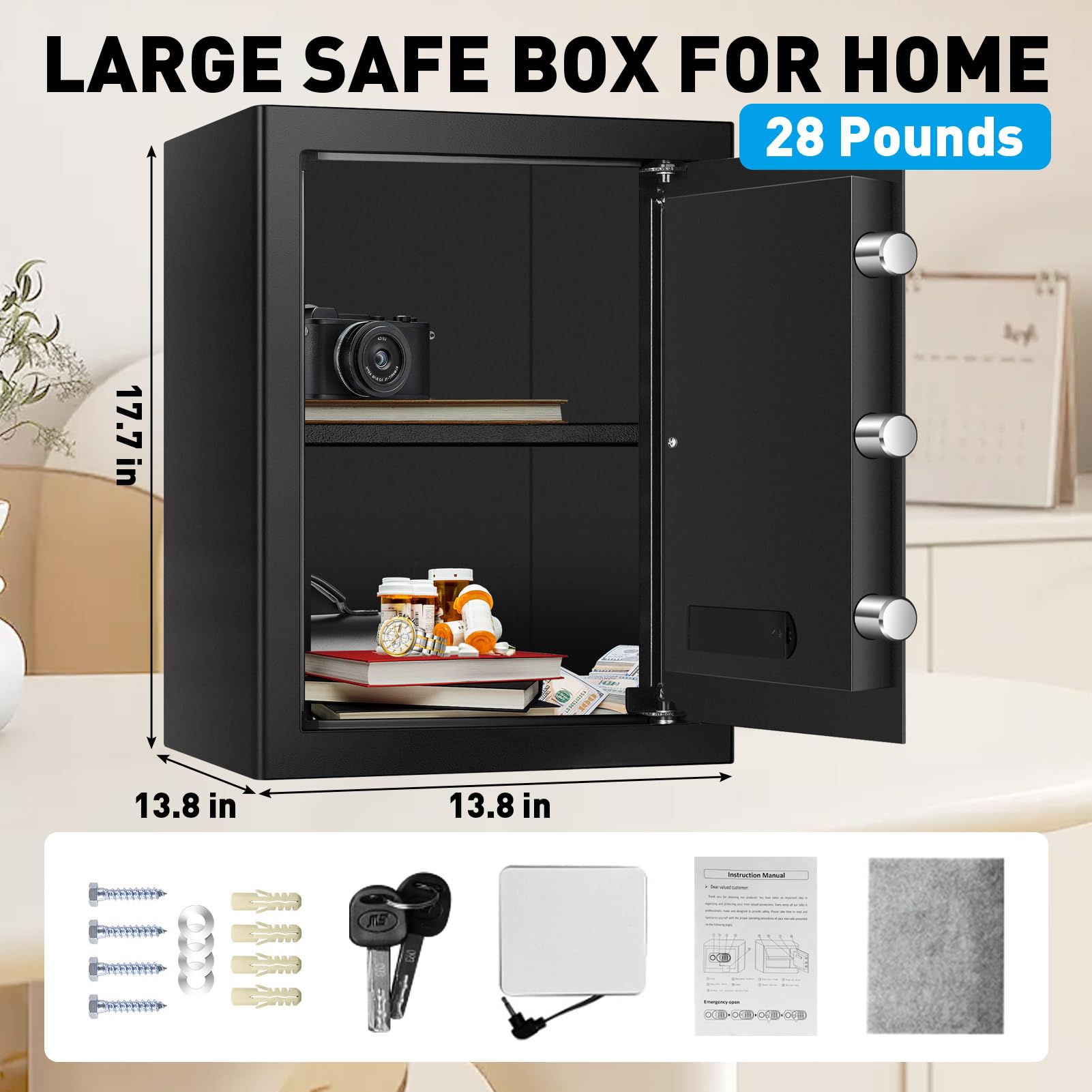 ToruKeep Cassaforte Ignifuga da 2,4 Cub per Documenti Domestici, Cassaforti per Casa Ignifughe e Impermeabili con Serratura a Combinazione Digitale, Cassaforte Ignifuga con Ripiano Rimovibile, Luce Sensore