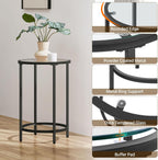 Yaheetech Glass End Table, Round Side Table, Small Coffee Accent Table Nightstand w/Glass Top & Metal Frame for Living Room/Balcony/Bedroom/Porch/Small Space, Modern Style, Black
