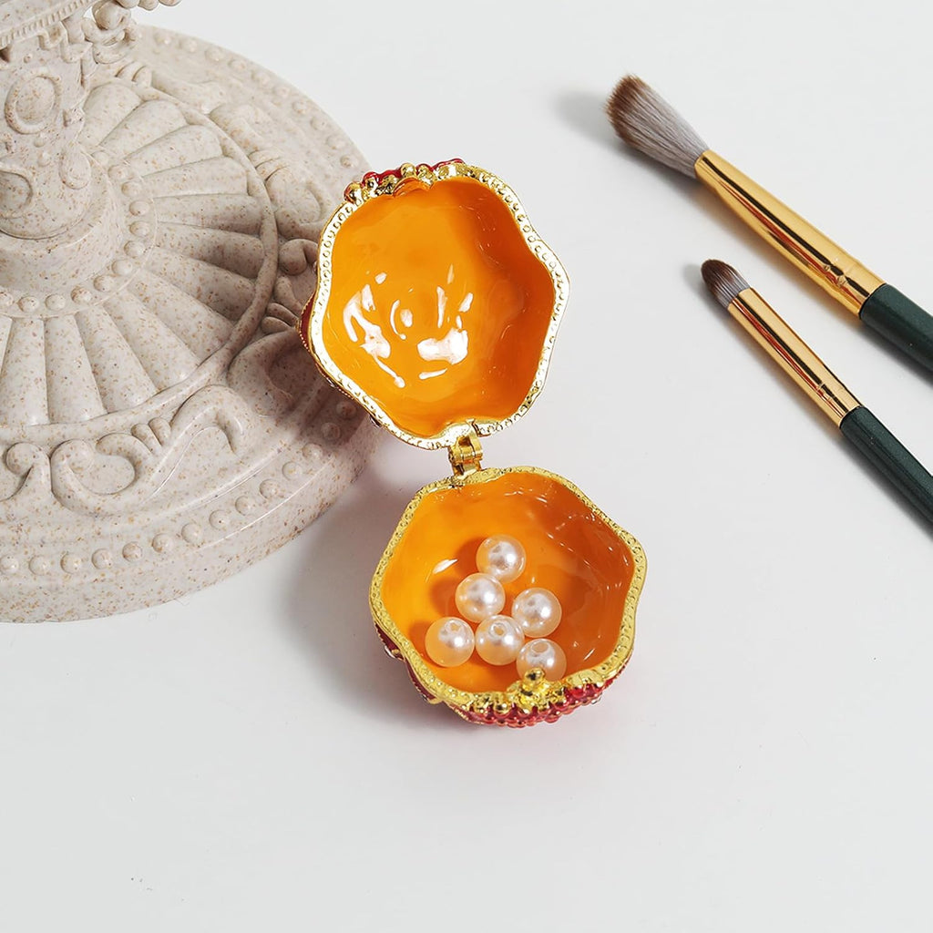 LONGSHENG - SINCE 2001 - Hand Painted Pomegranate Ring Jewelry Trinket Box Wedding Favor Gift Collectible Figurine