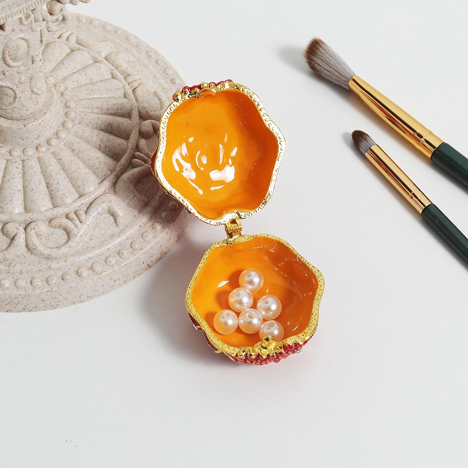 LONGSHENG - SINCE 2001 - Hand Painted Pomegranate Ring Jewelry Trinket Box Wedding Favor Gift Collectible Figurine