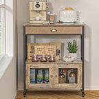 X-cosrack Buffets Coffee Bar Station, 3-Tier Small Coffee Stand Station with Storage, Farmhouse-Style Microwave Cart Featuring 2-Door Cabinet Ideal for Living Room, Entryway, Sideboards
