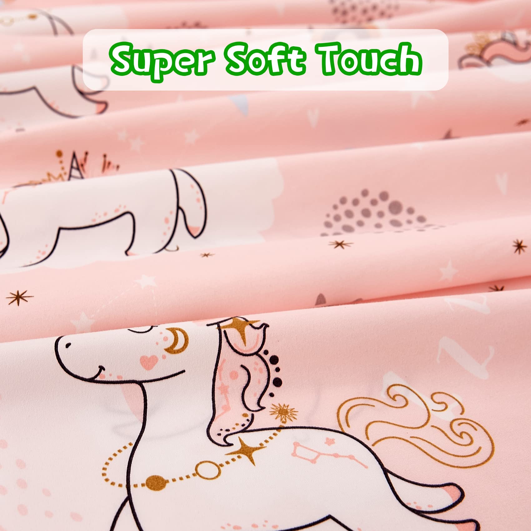 ست ملحفه کودکان یونیکورن صورتی JSD، سایز تویین، ۳ تکه، ملحفه‌های رختخواب میکروفایبر چاپ شده با طرح رنگین کمان برای دختران، جیب عمیق