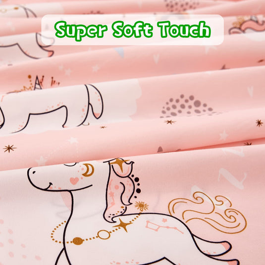 JSD Pink Unicorn Kids Sheet Set Twin Size, 3 Piece Girls Rainbow Printed Microfiber Bed Sheets Deep Pocket