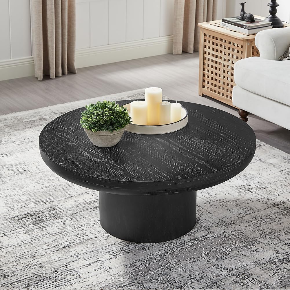 Round Coffee Table for Living Room Contemporary Wood Circle Fluted Coffee Table for Apartment, Easy Assembly ø31.49'', Wood Oak