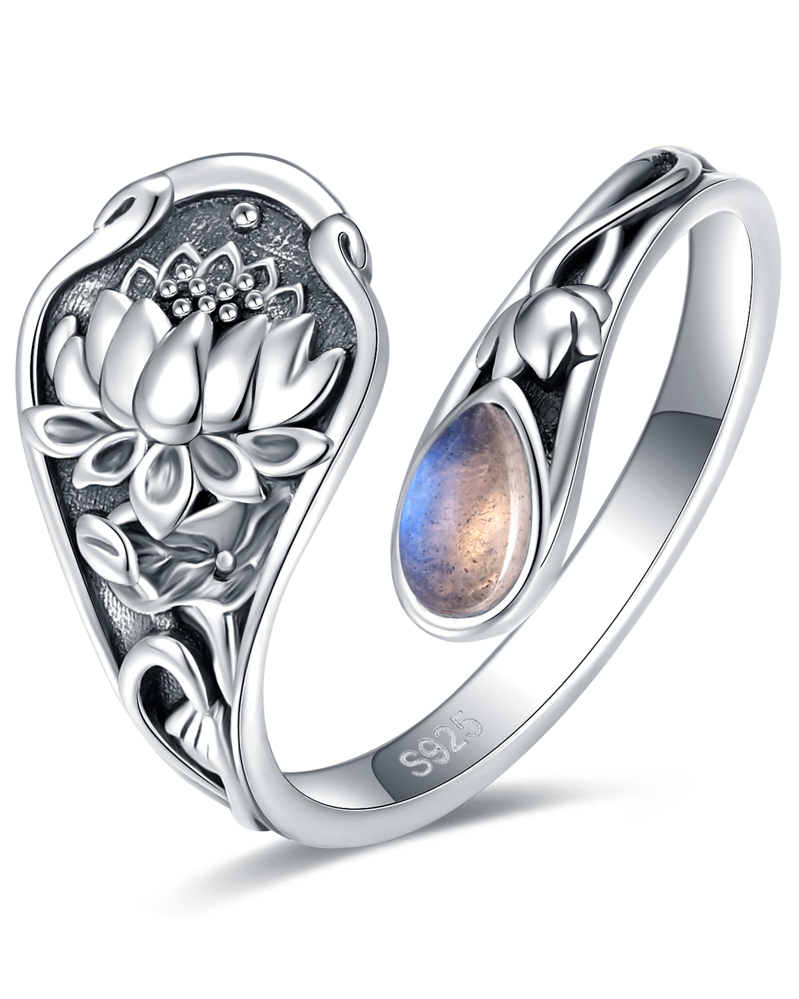 S925-Sterling-Silver Turquoise Dragonfly/Butterfly Spoon Ring - Vintage Boho Sunflower Thumb Rings Oxidized Wrap Ring Victorian Style Antique Floral Jewelry Gifts for Women