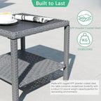 Helios&Hestia Square All Weather Rattan Wicker Outdoor Coffee Side End Table with Glass Top for Patio, Deck, Backyard, Garden, Grey