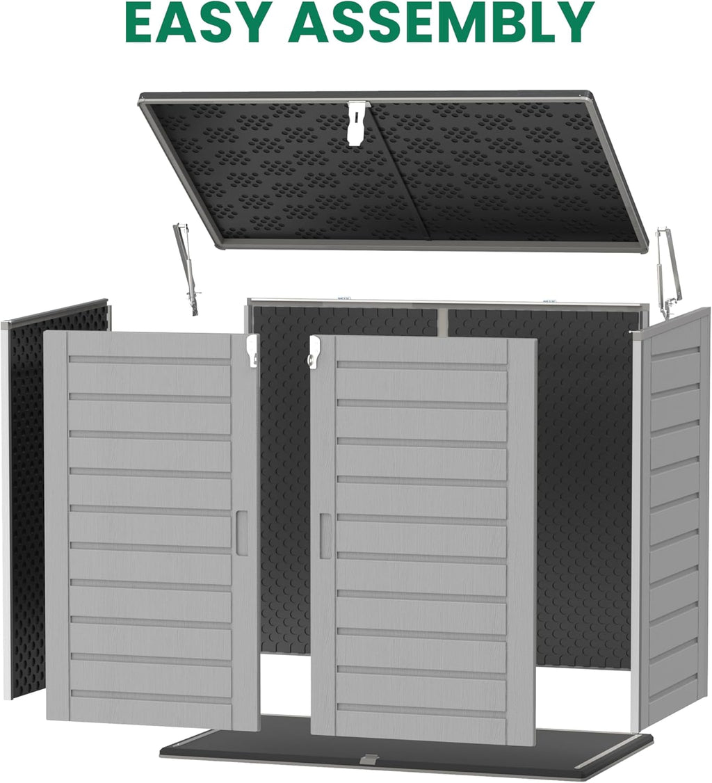 Outdoor Trash Can Storage Shed 4.6 x 4.1 FT, 304 Gallon Resin Shed with Lockable Doors & Lift Lid, Waterproof Outdoor Storage for Garden Tools, Cushions & Patio Equipment