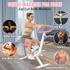 Squat Machine for Home, Squat Ride / Rowing Machine with Adjustable Resistance, Foldable Exercise Equipment, Glute & Leg Cardio Workout Machine (Pink)