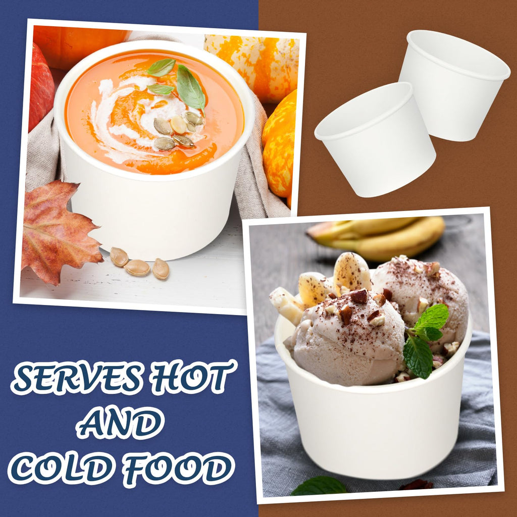 Nuenen 300 Stück 8 oz Eisbecher Einweg-Eisschalen Pappbecher Sundae-Becher Barbedarf für Snack-Partygeschenke (Weiß)