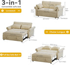DWVO 3 in 1 Sleeper Sofa Bed, 56 Inch Convertible Loveseat Sofa with Pullout Bed, Reclining Backrest, Storage Pockets, Modern Space Lounge Furniture for Living Room, Includes Toss Pillows, Beige