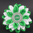 Greek Sorority Paraphernalia Gift Sorority Brooch Pin for Women White & Green Satin 5.5" Pearl Flower Pin