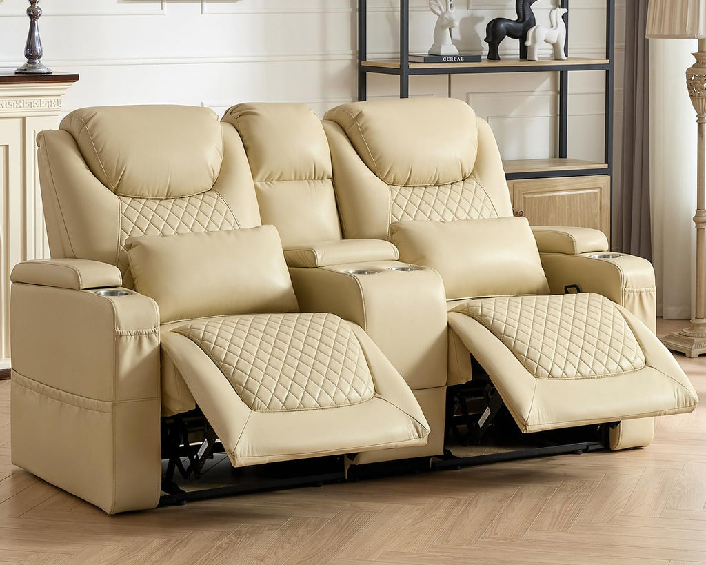 61" RV Loveseat Recliner Sofa, Home Theater Seating with 3 Arms and 2 Pillows, Wall Hugger Recliners & 138° Reclining Couch (Brown PU Leather Furniture)