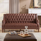 Faux Leather Sofa Couch, Button-Tufted 3-Seater Sofa with Armrest & Deep Seat, 74" Vintage Chesterfield Style Upholstered Loveseat Sofa for Living Room/Home Lounge Apartment, Deep Brown