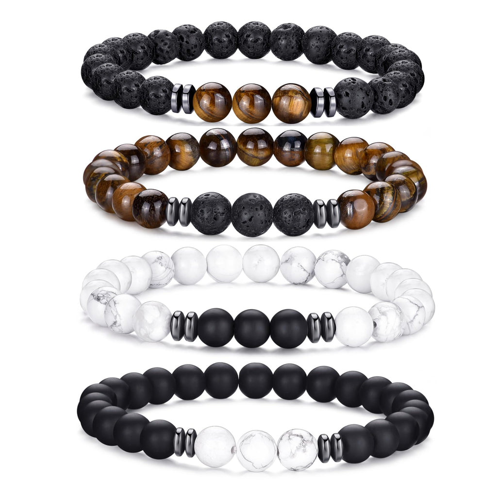 RANKEEF Tiger Eye Bracelet For Men 8MM Natural Stone Stretch Adjustable Black Crystal Beaded Bracelet for Men Women Gifts